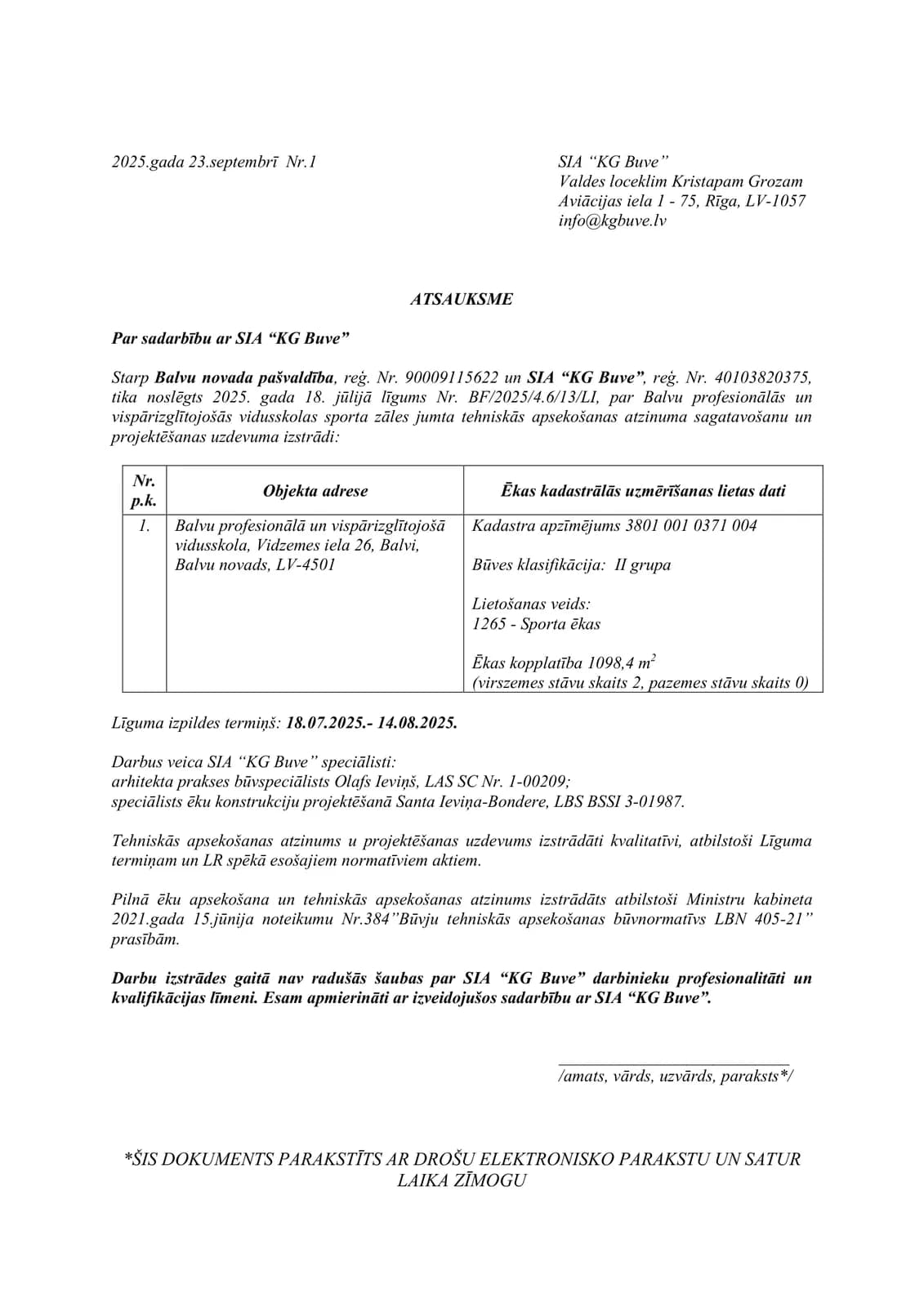 Rekomendācijas vēstule — Balvu novada pašvaldība